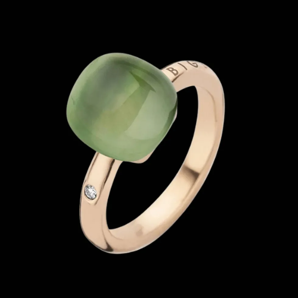 Bigli Mini Sweety RG Ring citroenkwarts met groene aventurijn en parelmoer 20R88Rleavvermp