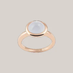 Ring 18kt Rose goud Chalcedoon Blauw