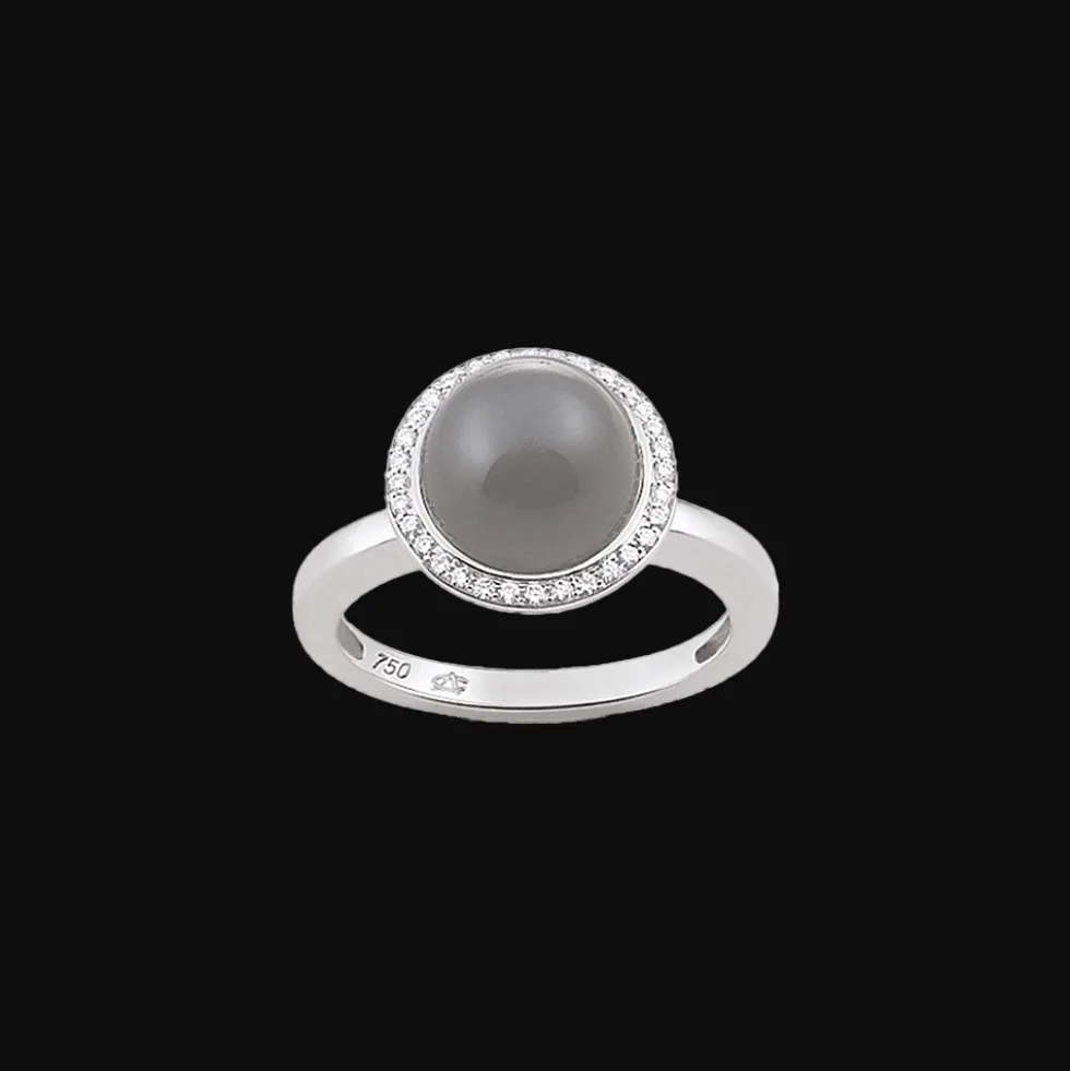 Ring 18kt Witgoud Diamond Grijze Maansteen