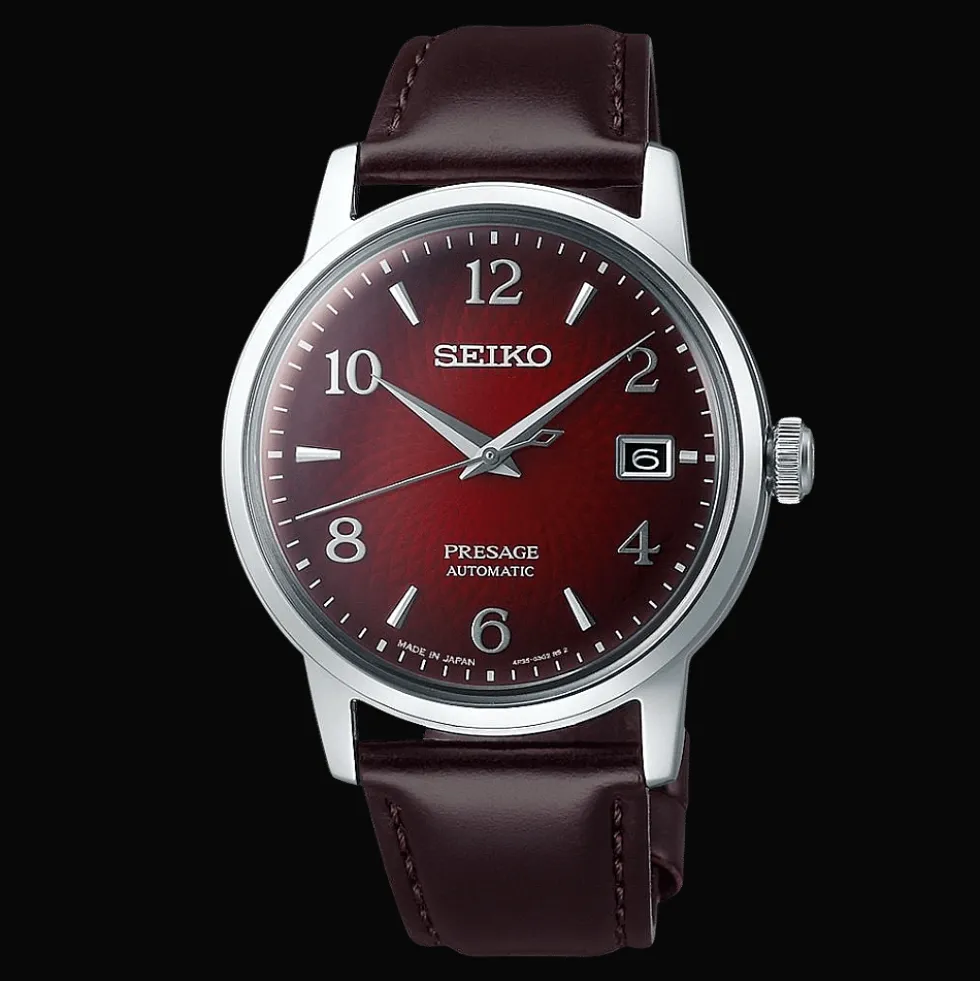Seiko Presage Automatic SS Leer Rood SRPE41J1